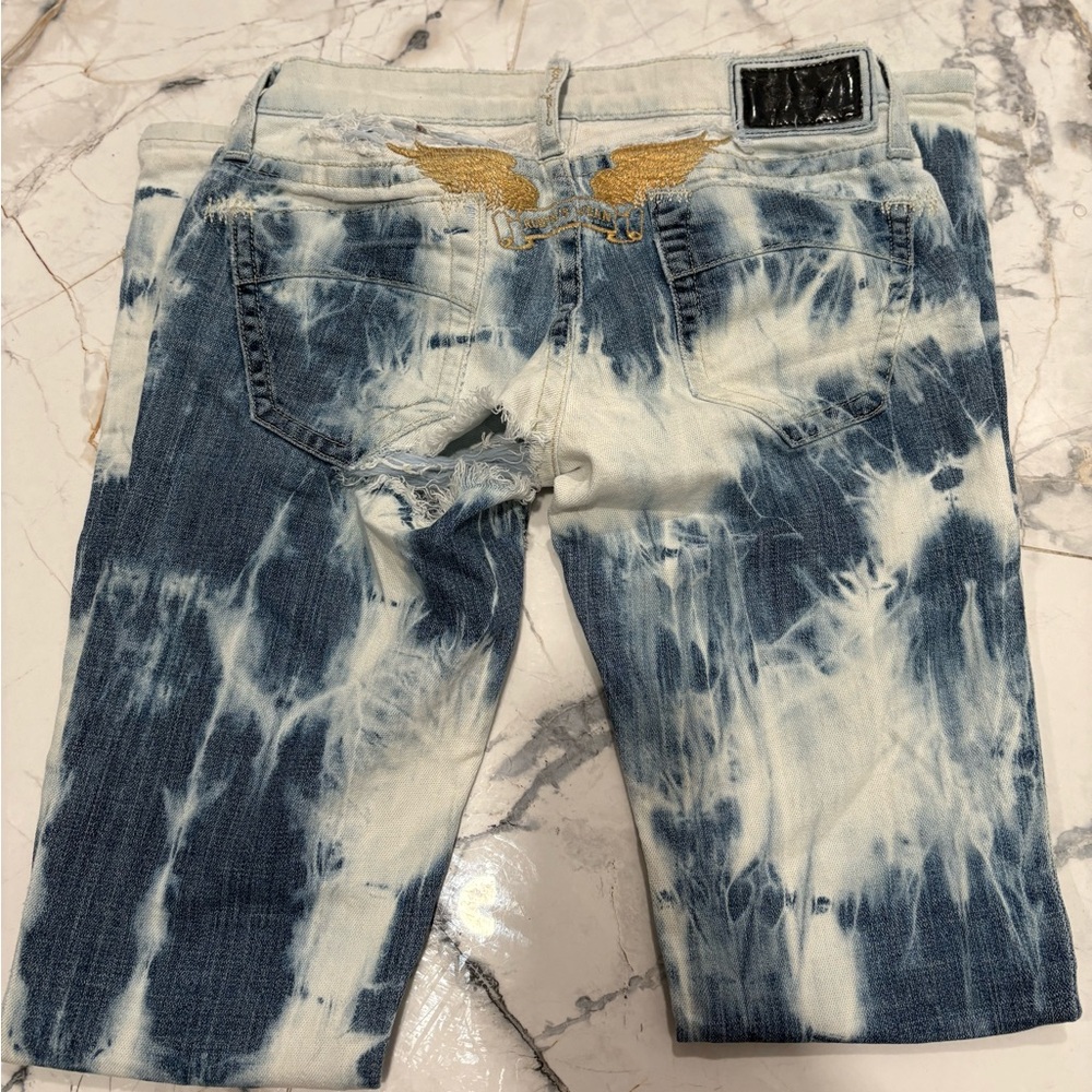 Robin's Jean Blue and White Straight Leg Jeans with Artistic Wash